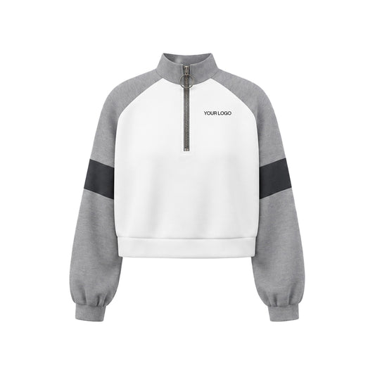 Custom Cropped Sweatshirt - Quarter Zip Raglan Band - Personalized