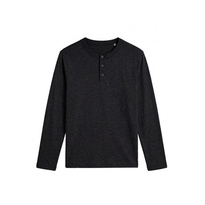 Custom Men Full Sleeves Henley - Solid Color Personalized Top