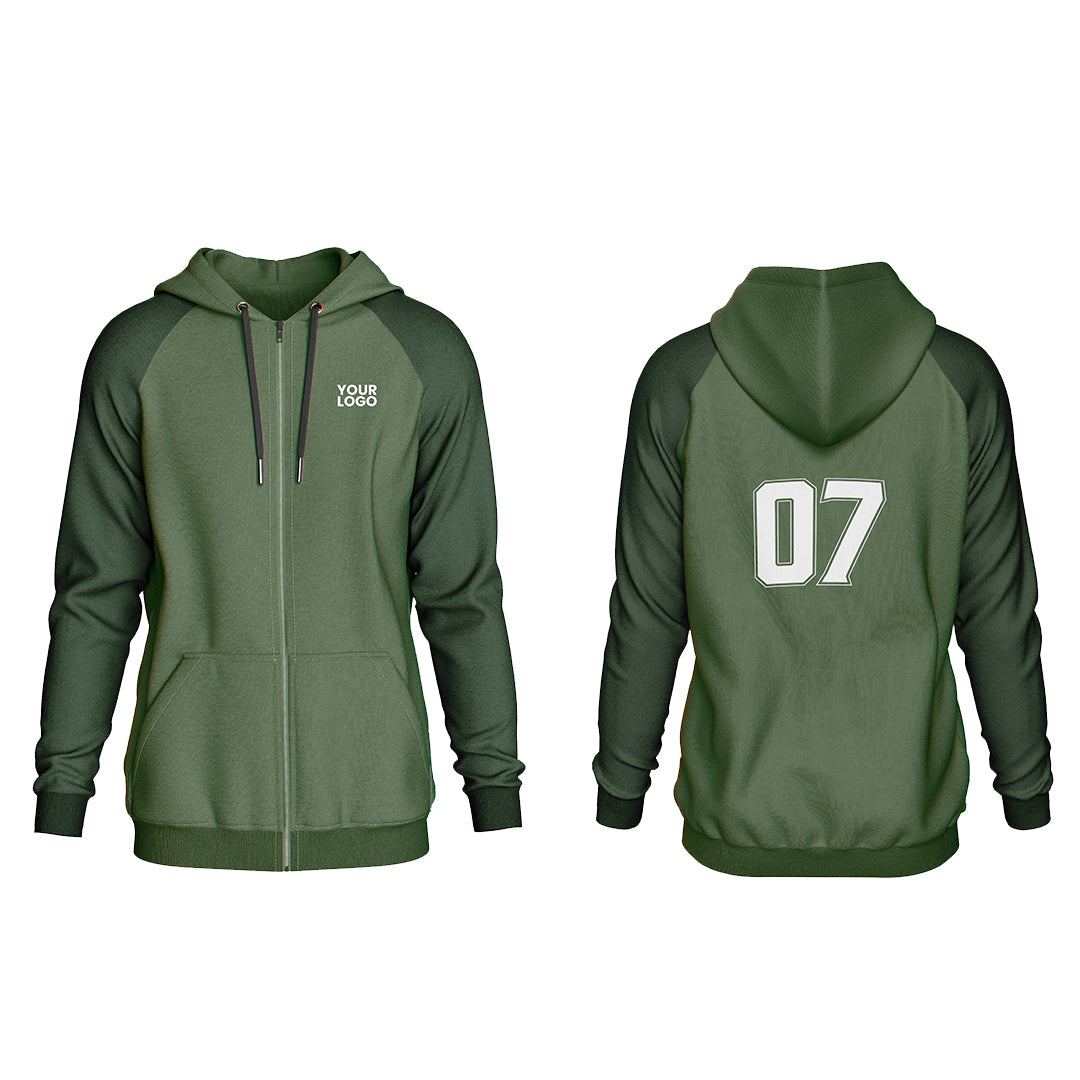 Custom Full-Zip Hoodie - Solid Raglan - Personalized Sweatshirt