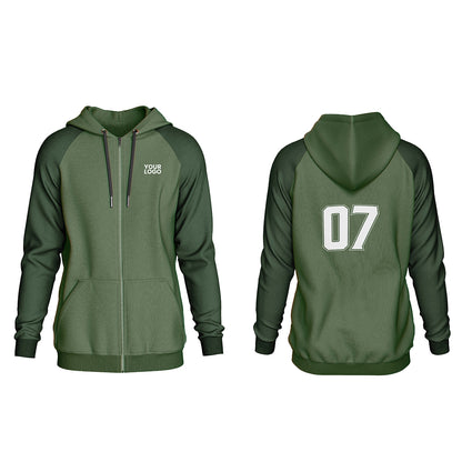 Custom Full-Zip Hoodie - Solid Raglan - Personalized Sweatshirt