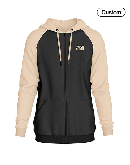 Custom Full-Zip Hoodie - Raglan Solid - Personalized Wear