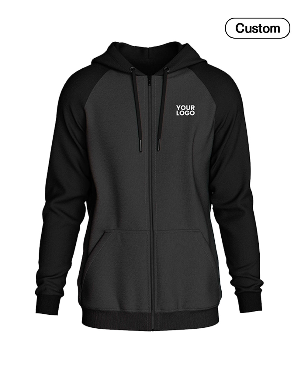 Custom Full-Zip Hoodie - Solid Raglan Style - Personalized