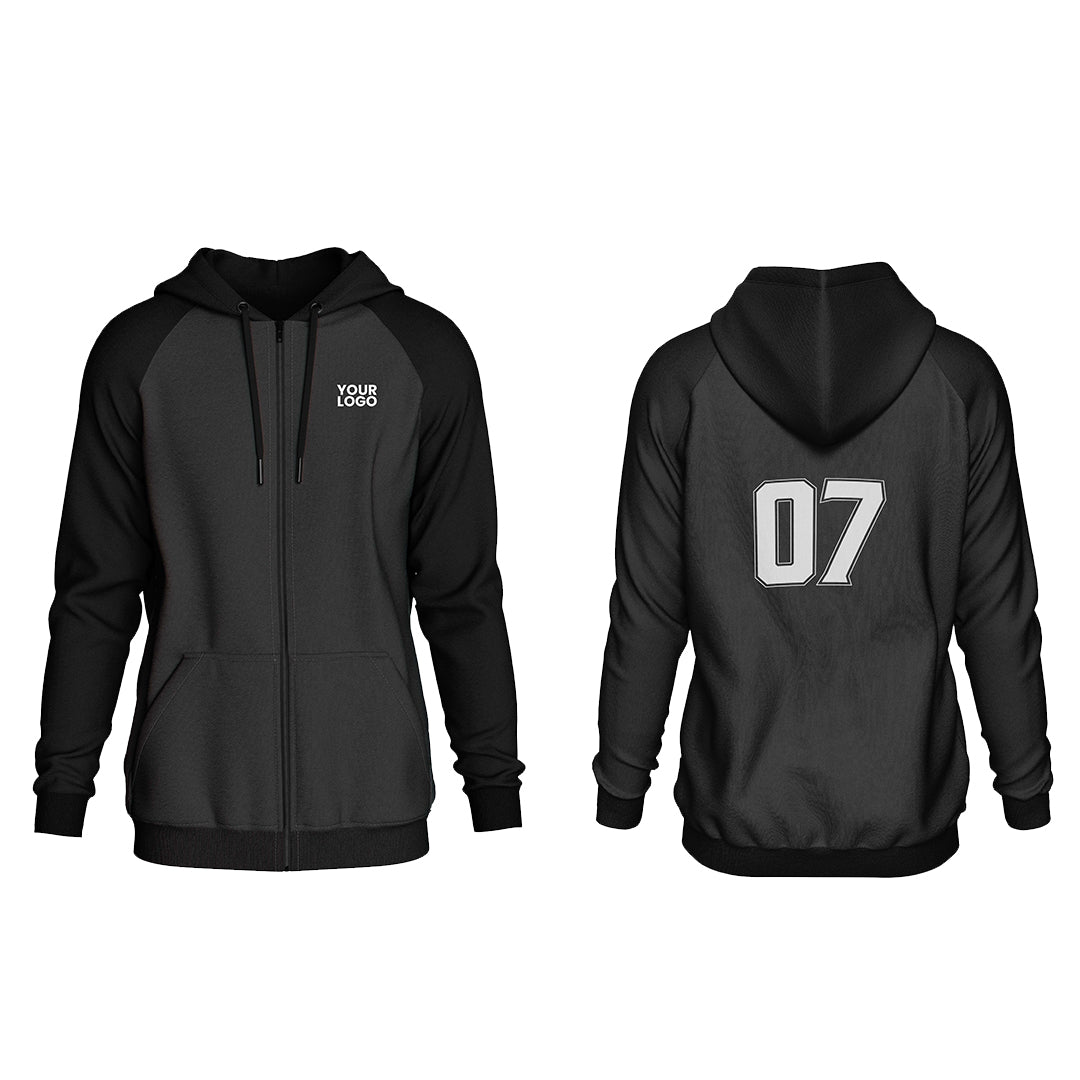 Custom Full-Zip Hoodie - Solid Raglan Style - Personalized