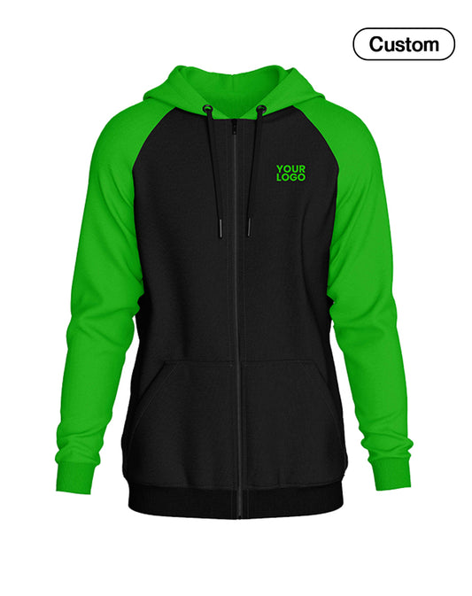 Custom Full-Zip Hoodie - Raglan Solid - Personalized Zipper