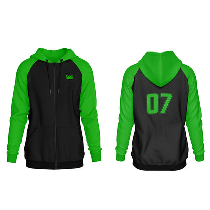 Custom Full-Zip Hoodie - Raglan Solid - Personalized Zipper