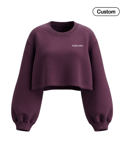 Custom Cropped Sweatshirt - Balloon Sleeve Loose Hem - Personalized