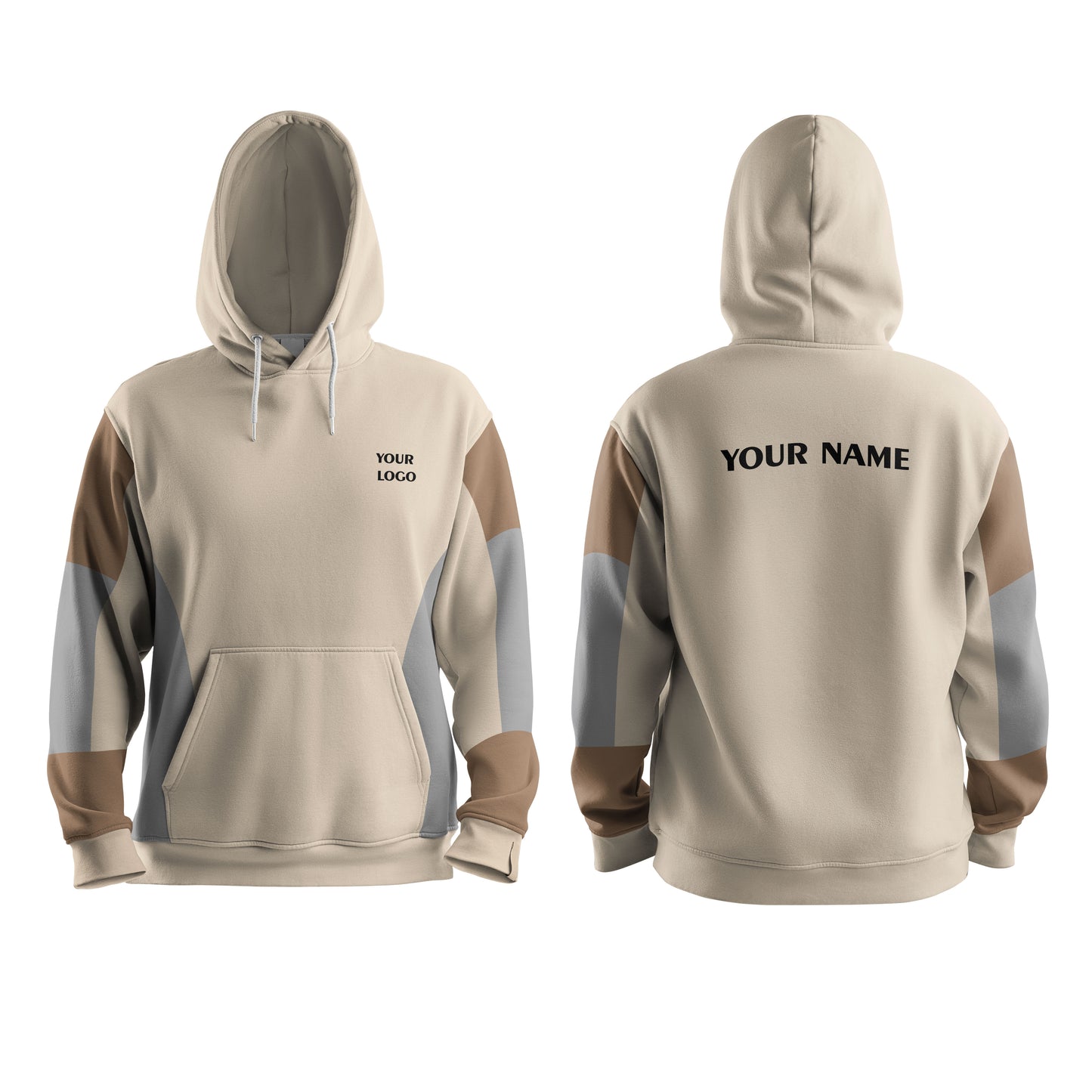 Custom Hoodie - Contrast Gray Panel Design - Personalized Sweatshirt