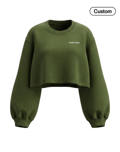 Custom Cropped Sweatshirt - Loose-Hem Balloon Sleeve - Personalized