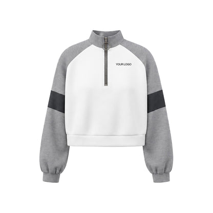 Custom Cropped Sweatshirt - Quarter Zip Raglan Band - Personalized