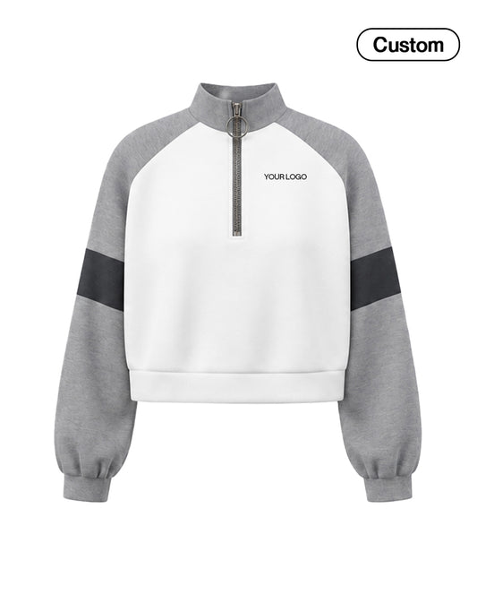 Custom Cropped Sweatshirt - Quarter Zip Raglan Band - Personalized