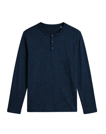 Custom Men Full Sleeves Henley - Solid Color Personalized Top