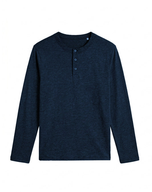 Custom Men Full Sleeves Henley - Solid Color Personalized Top