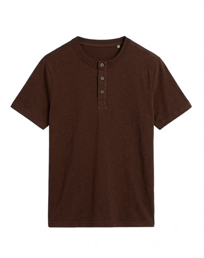 Custom Men Half Sleeves Henley - Solid Color Personalized Top