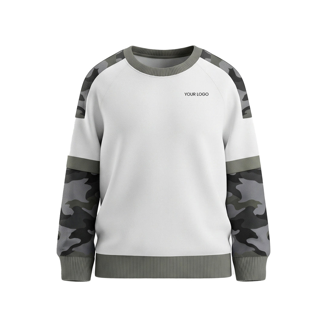 Custom Men Sweatshirt - Arctic Camo Sleeves - Personalized Pullover