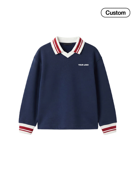 Custom Girls Sweatshirt - Striped Polo Collar & Cuffs - Personalized