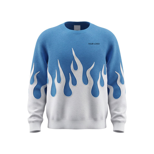 Custom Men Sweatshirt - Silver Flame Graphic - Personalized Crewneck