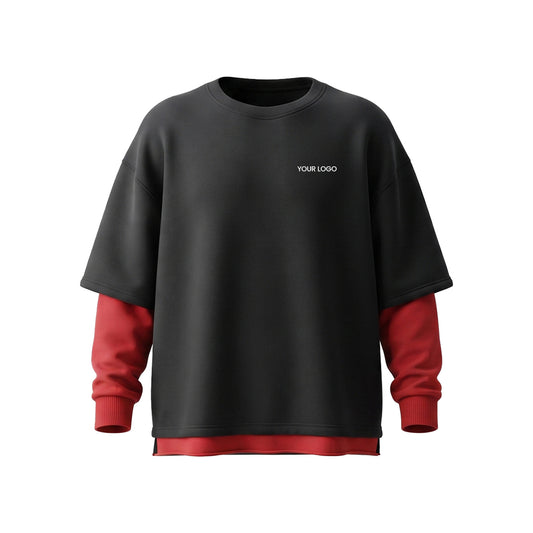 Custom Men Sweatshirt - Oversized Layered Look - Personalized Top